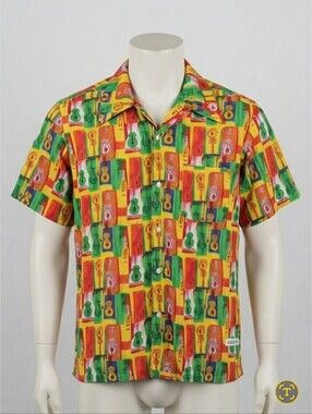 Vintage Reactor+ Rare Y2K Guitar Color Block Design Men's Dress Shirt Size XL